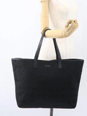 GUCCI Tote Bag Canvas Outlet Black Gold 238696 Auth 160577